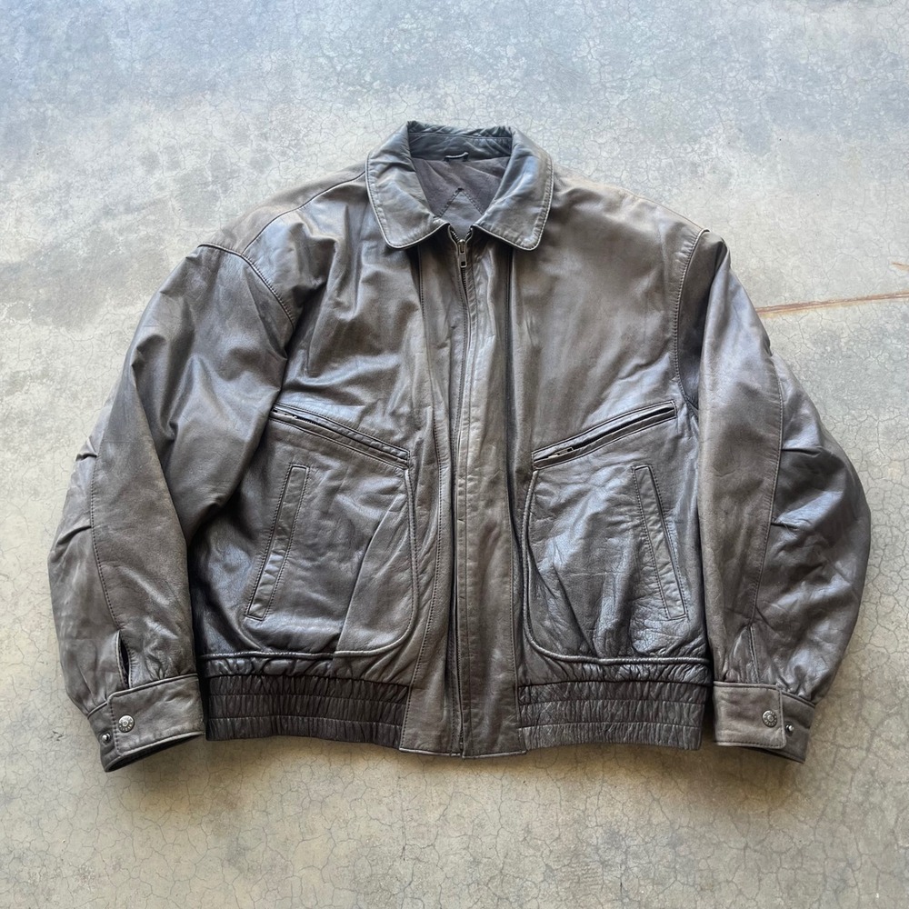 Luis Alvear Best Leather Outfitters Mens XL Brown Leather Bomber Jacket Vintage